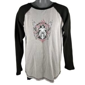 Y2K Biker Skeleton Skull Waffle Knit Sleeve XL Gray Black Acid Wash Punk MC Club